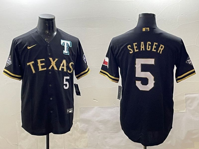 Men Texas Rangers #5 Seager Black Gold Game 2025 Nike MLB Jersey style 1->texas rangers->MLB Jersey